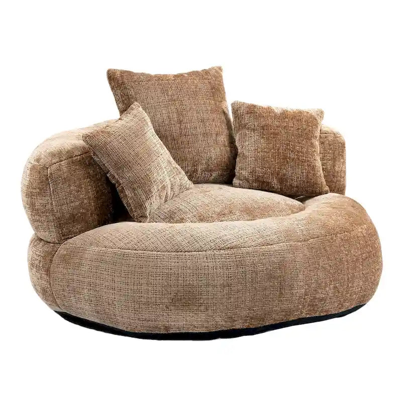 Oversized Round Accent Chair with High Wraparound Back, Chenille Upholstery & 3 Cushions