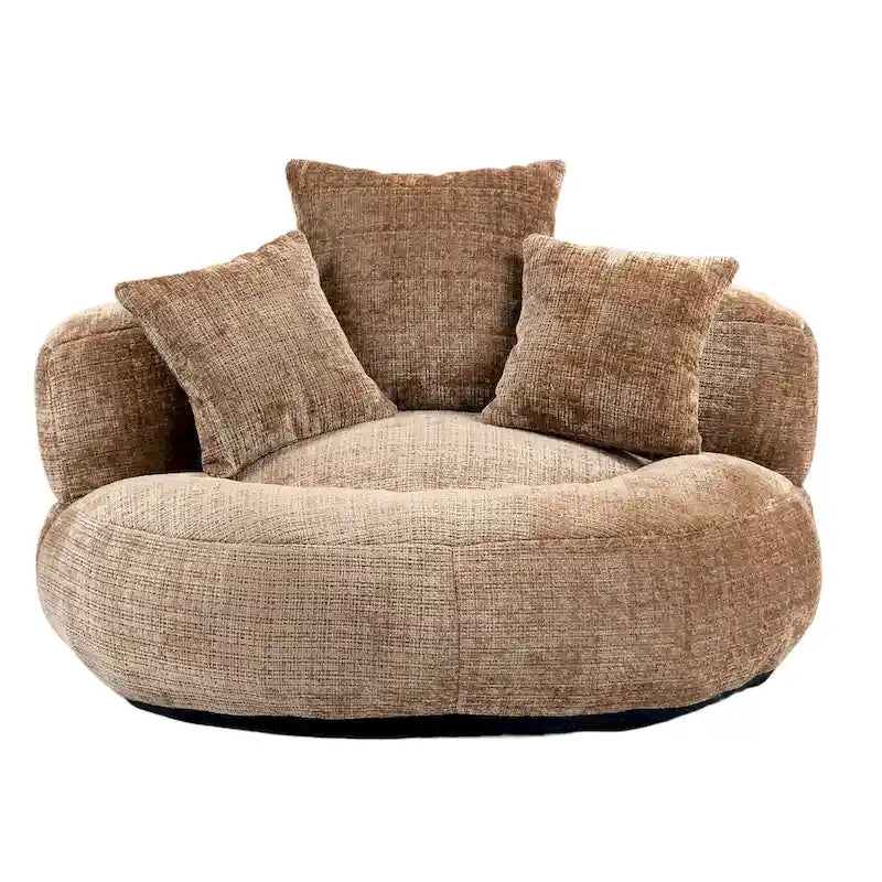 Oversized Round Accent Chair with High Wraparound Back, Chenille Upholstery & 3 Cushions