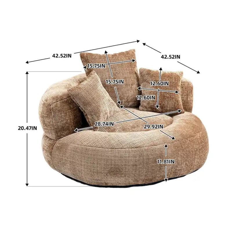 Oversized Round Accent Chair with High Wraparound Back, Chenille Upholstery & 3 Cushions