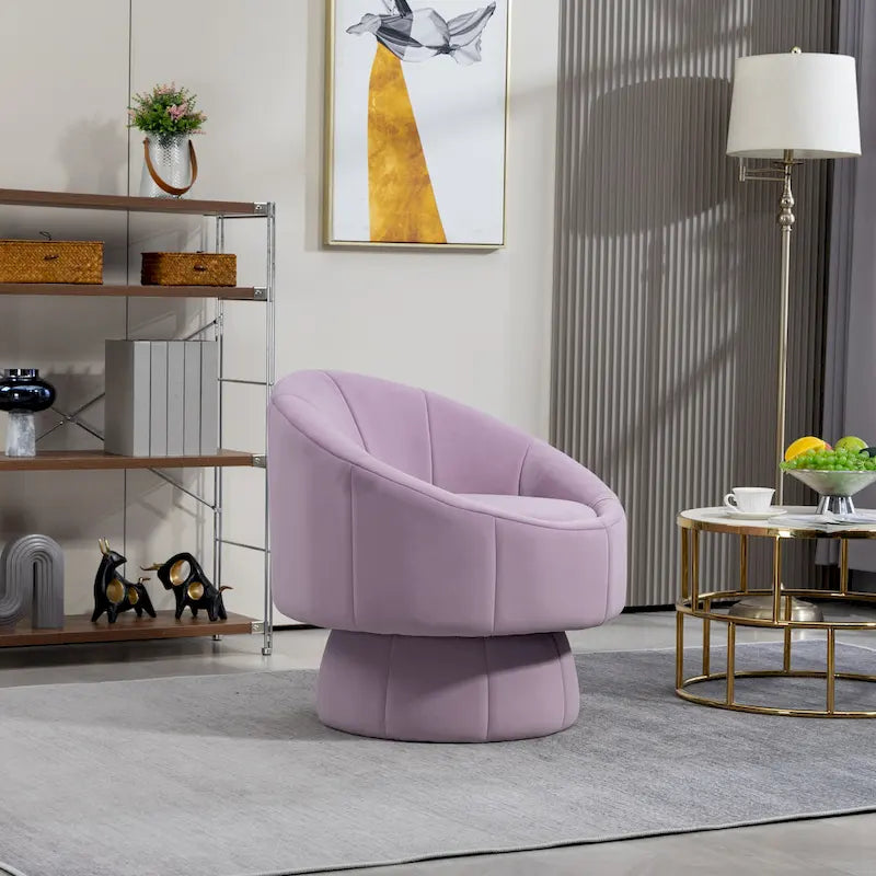 360° Swivel Velvet Accent Chair with Channel-Stitched Barrel Back & Waist Cushion