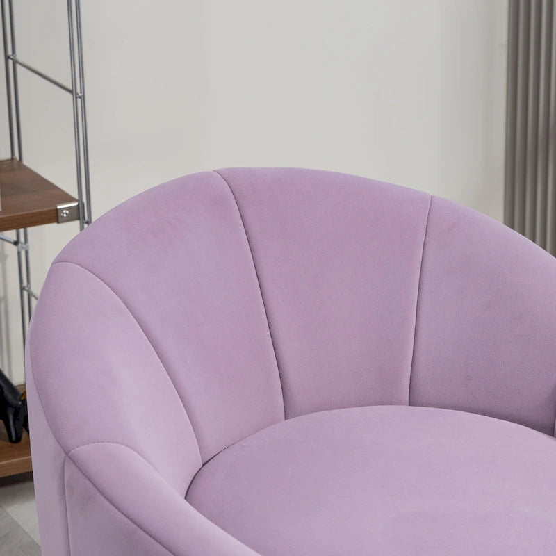 360° Swivel Velvet Accent Chair with Channel-Stitched Barrel Back & Waist Cushion