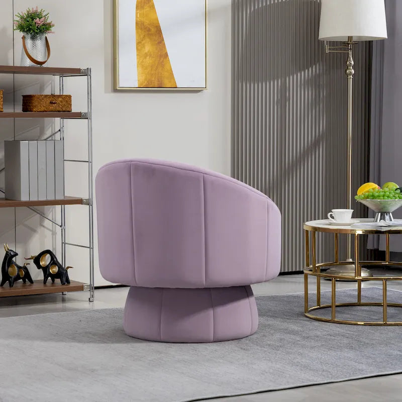 360° Swivel Velvet Accent Chair with Channel-Stitched Barrel Back & Waist Cushion