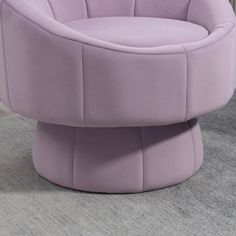 360° Swivel Velvet Accent Chair with Channel-Stitched Barrel Back & Waist Cushion