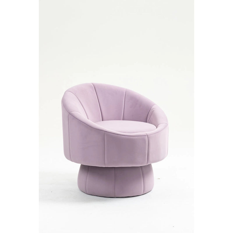360° Swivel Velvet Accent Chair with Channel-Stitched Barrel Back & Waist Cushion