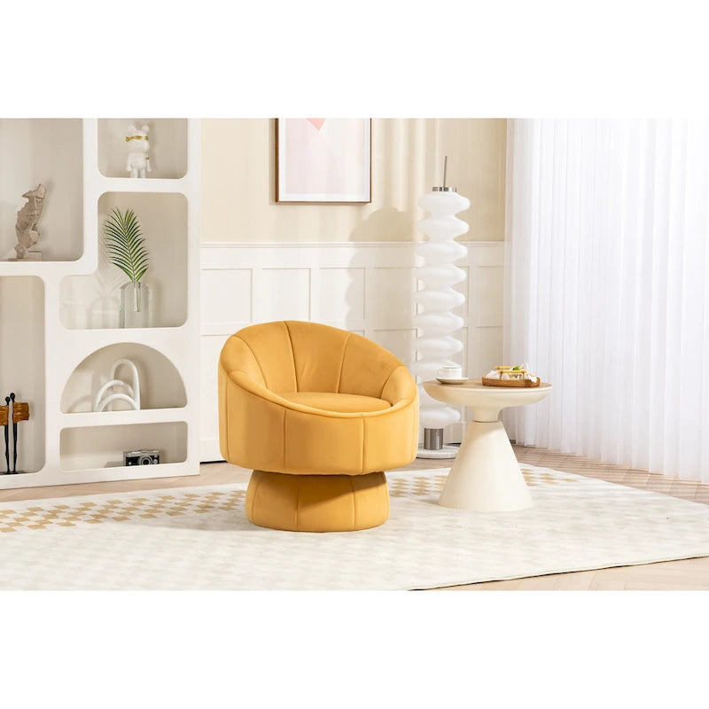 360° Swivel Velvet Accent Chair with Channel-Stitched Barrel Back & Waist Cushion