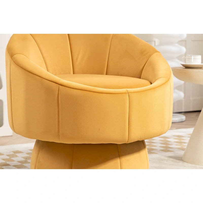 360° Swivel Velvet Accent Chair with Channel-Stitched Barrel Back & Waist Cushion