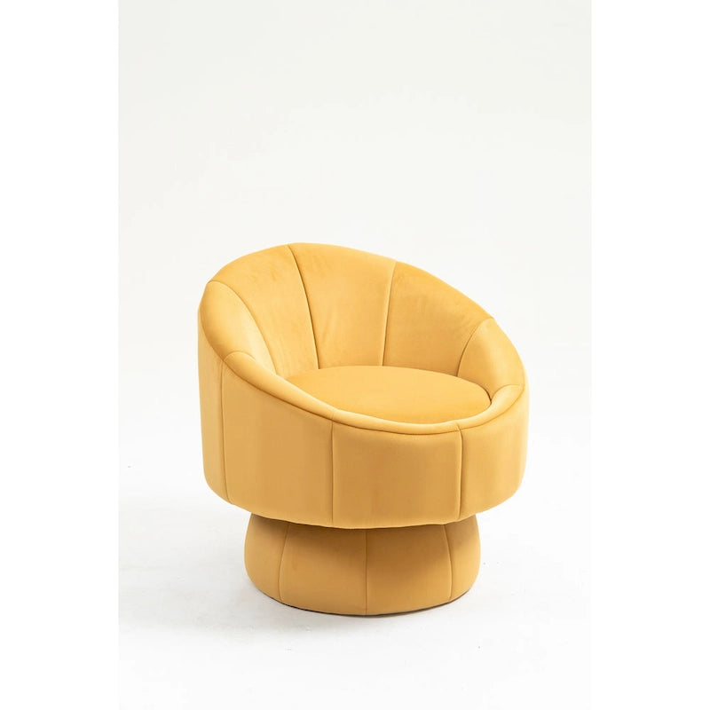 360° Swivel Velvet Accent Chair with Channel-Stitched Barrel Back & Waist Cushion