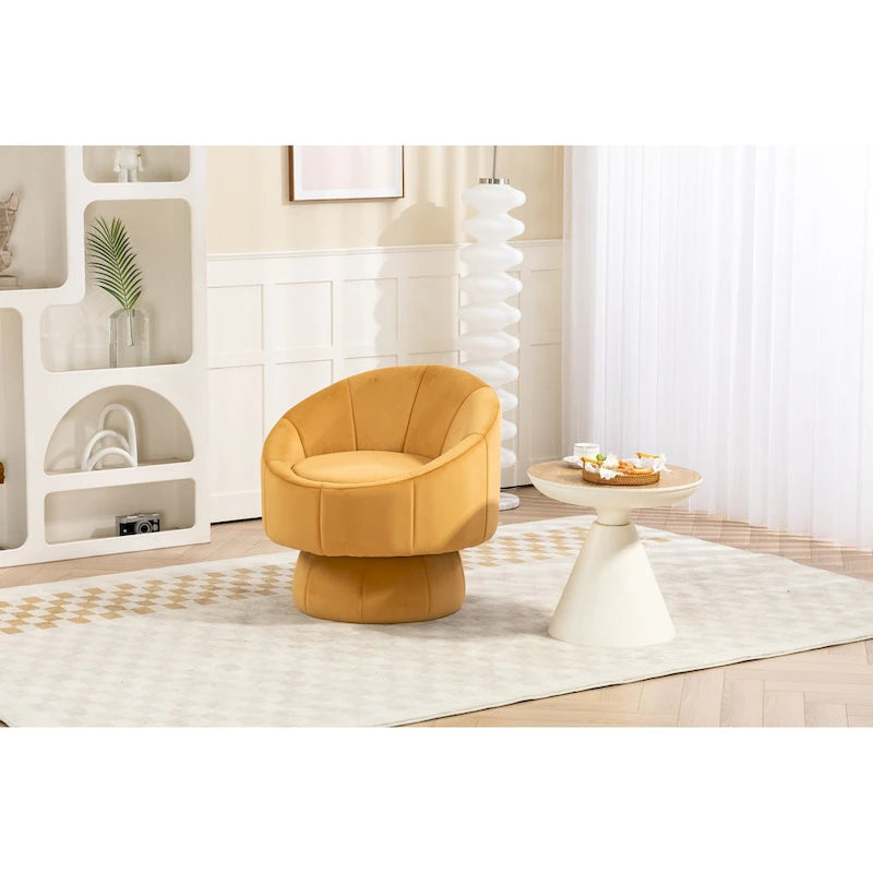 360° Swivel Velvet Accent Chair with Channel-Stitched Barrel Back & Waist Cushion