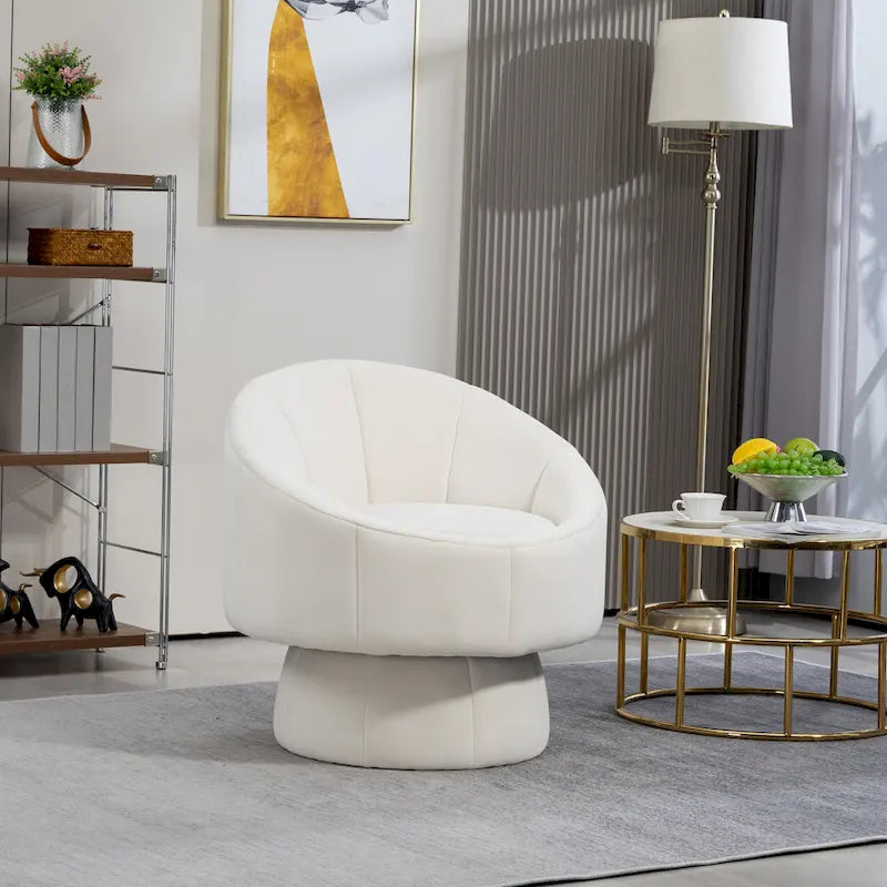 360° Swivel Velvet Accent Chair with Channel-Stitched Barrel Back & Waist Cushion