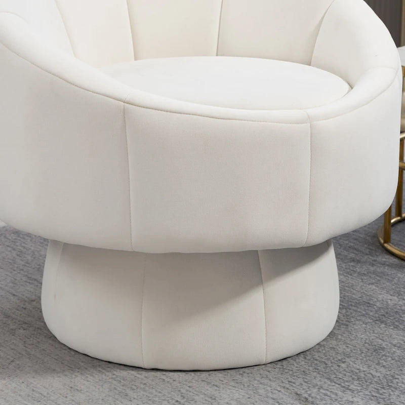 360° Swivel Velvet Accent Chair with Channel-Stitched Barrel Back & Waist Cushion