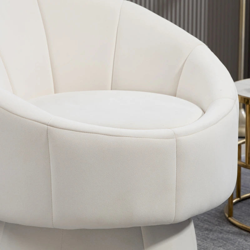 360° Swivel Velvet Accent Chair with Channel-Stitched Barrel Back & Waist Cushion