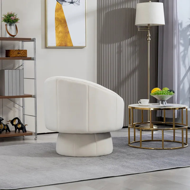 360° Swivel Velvet Accent Chair with Channel-Stitched Barrel Back & Waist Cushion