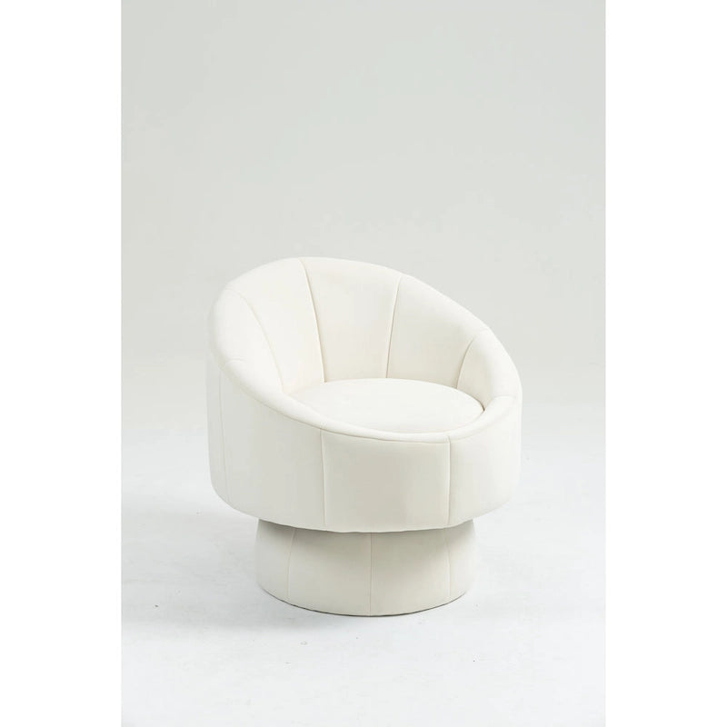 360° Swivel Velvet Accent Chair with Channel-Stitched Barrel Back & Waist Cushion