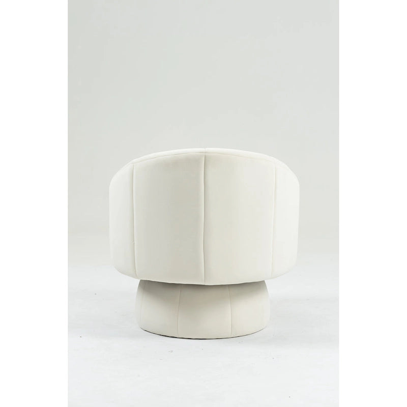 360° Swivel Velvet Accent Chair with Channel-Stitched Barrel Back & Waist Cushion