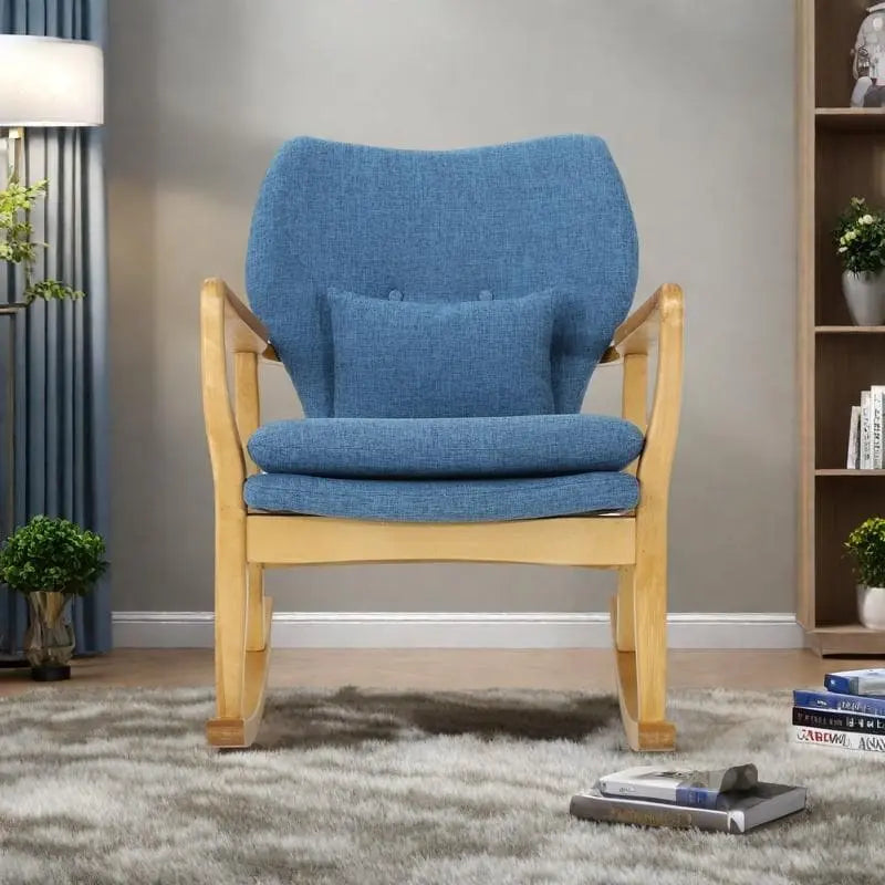 Solid Wood Rocking Chair with Linen Cushion and Premium Handcrafted