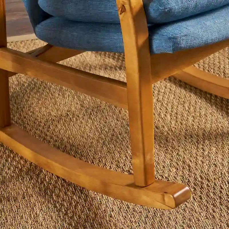 Solid Wood Rocking Chair with Linen Seat & Back Cushions