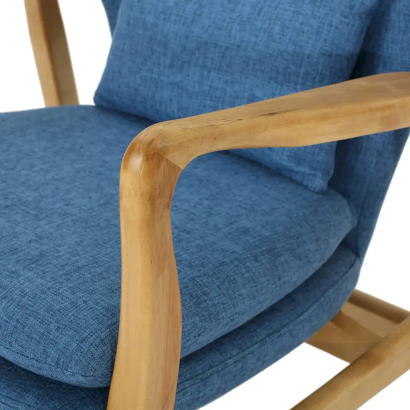 Solid Wood Rocking Chair with Linen Seat & Back Cushions
