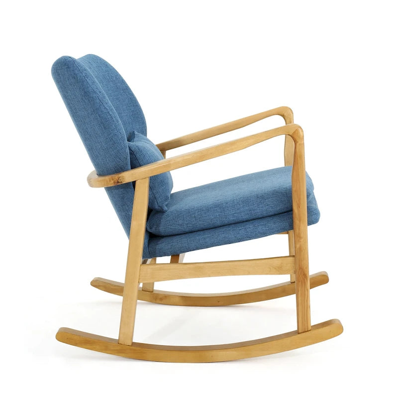 Solid Wood Rocking Chair with Linen Seat & Back Cushions