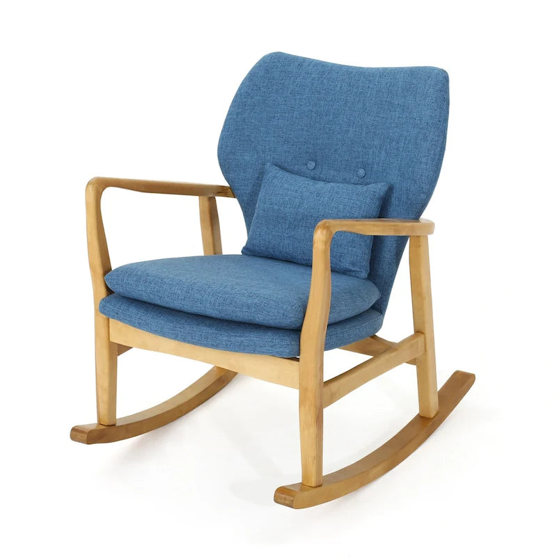 Solid Wood Rocking Chair with Linen Seat & Back Cushions