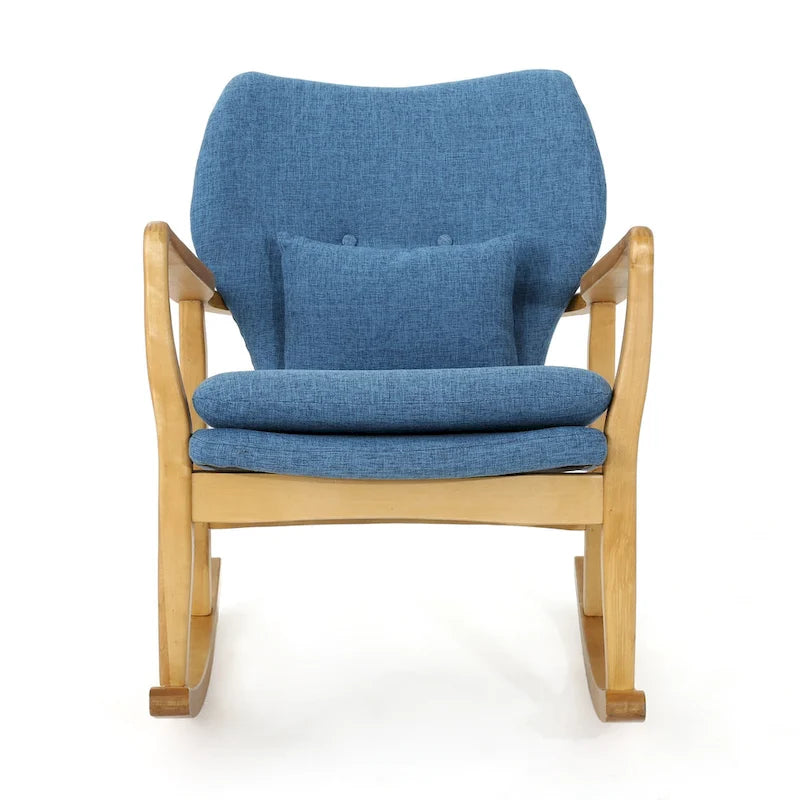 Solid Wood Rocking Chair with Linen Seat & Back Cushions