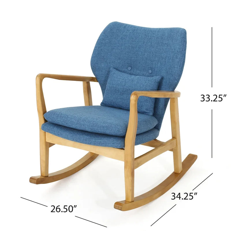 Solid Wood Rocking Chair with Linen Seat & Back Cushions
