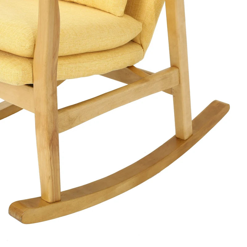 Solid Wood Rocking Chair with Linen Seat & Back Cushions