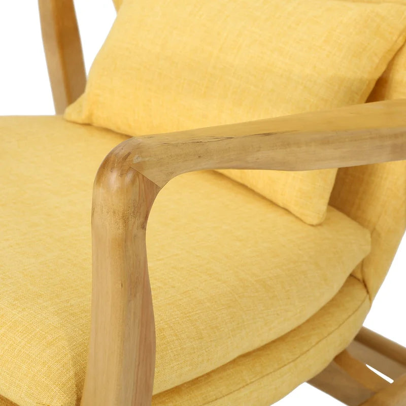 Solid Wood Rocking Chair with Linen Seat & Back Cushions