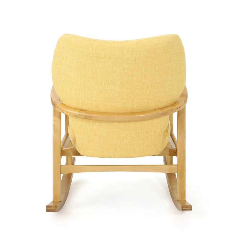 Solid Wood Rocking Chair with Linen Seat & Back Cushions