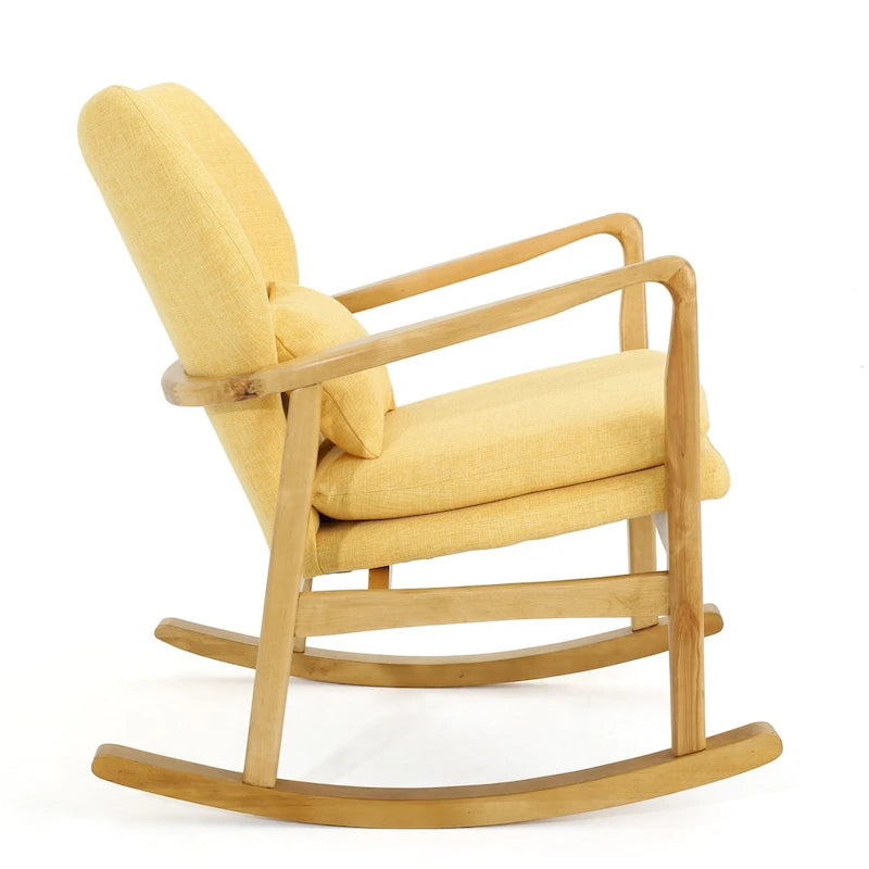 Solid Wood Rocking Chair with Linen Seat & Back Cushions