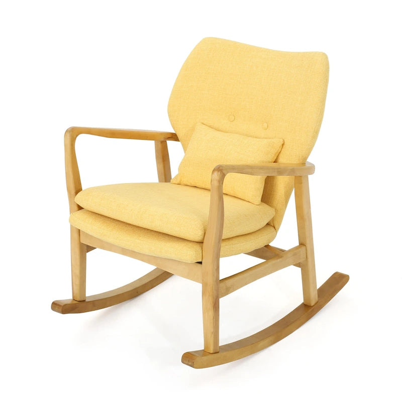 Solid Wood Rocking Chair with Linen Seat & Back Cushions