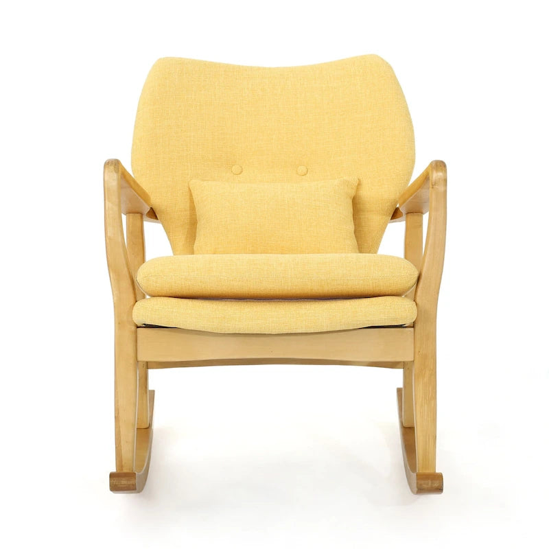 Solid Wood Rocking Chair with Linen Seat & Back Cushions
