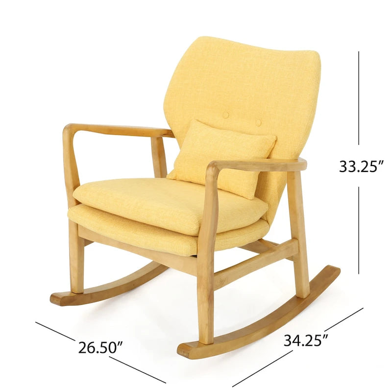 Solid Wood Rocking Chair with Linen Seat & Back Cushions
