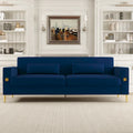 Modern Velvet 3-Seater Sofa with Gold Metal Accents & Pocketed Spring Cushions
