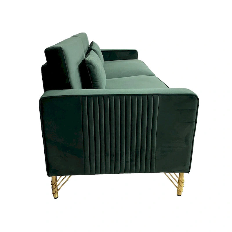 Modern Velvet 3-Seater Sofa with Gold Metal Accents & Pocketed Spring Cushions