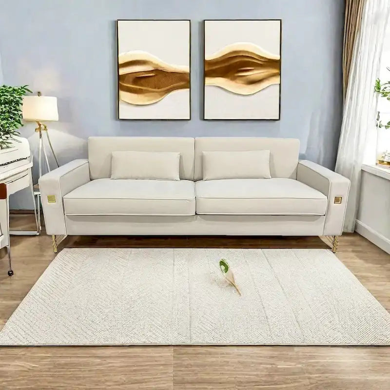 Modern Velvet 3-Seater Sofa with Gold Metal Accents & Pocketed Spring Cushions