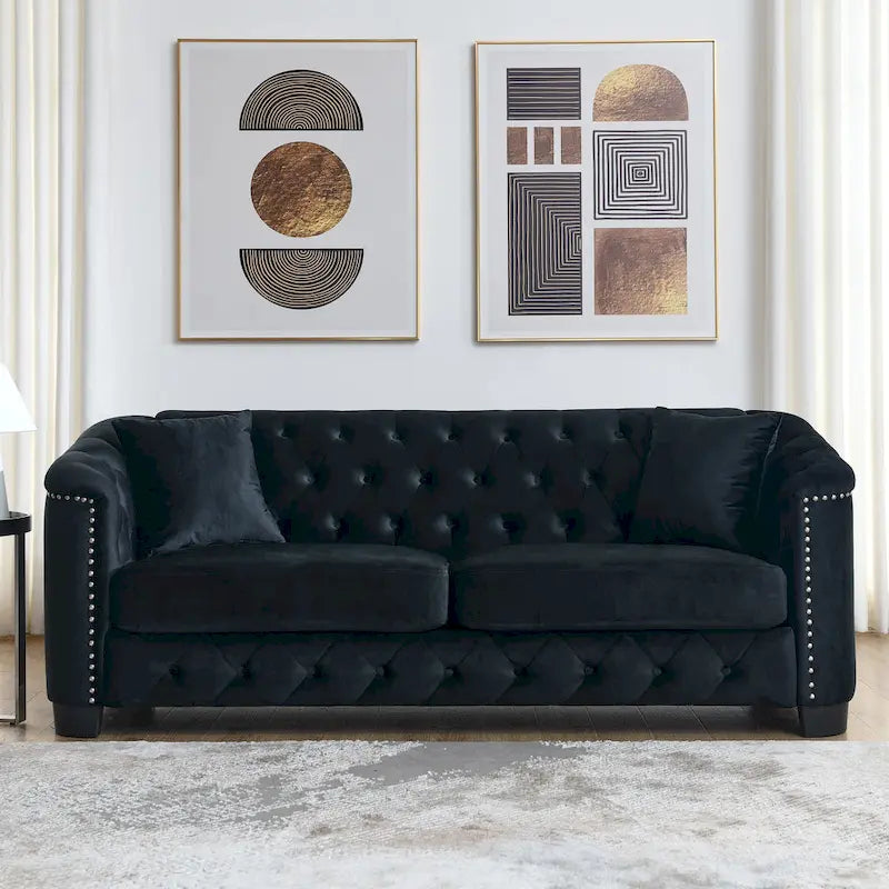 77 Chesterfield Velvet Button-tufted 3-Seater Sofa with Nailhead Decoration