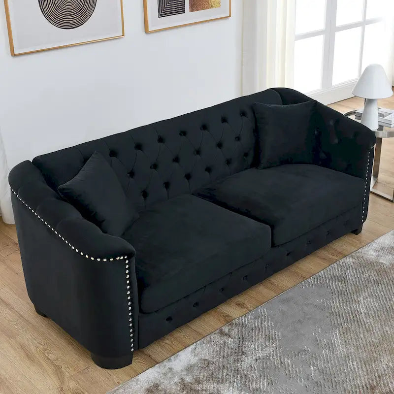 77 Chesterfield Velvet Button-tufted 3-Seater Sofa with Nailhead Decoration