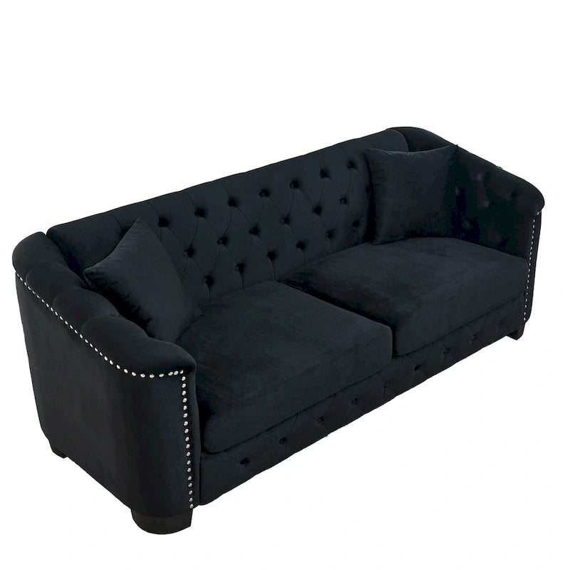 77 Chesterfield Velvet Button-tufted 3-Seater Sofa with Nailhead Decoration