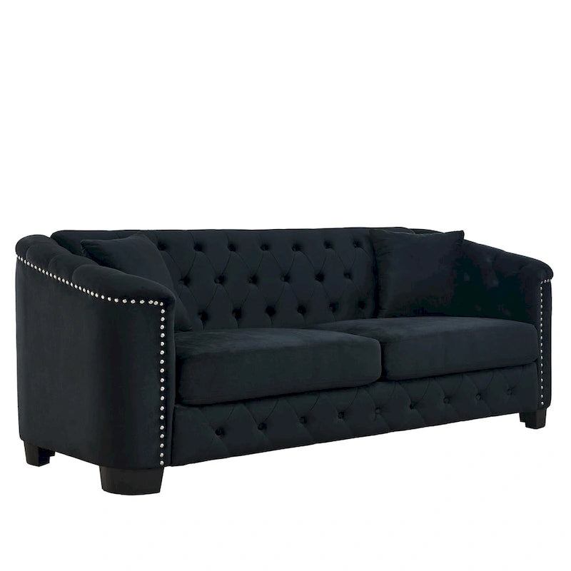 77 Chesterfield Velvet Button-tufted 3-Seater Sofa with Nailhead Decoration