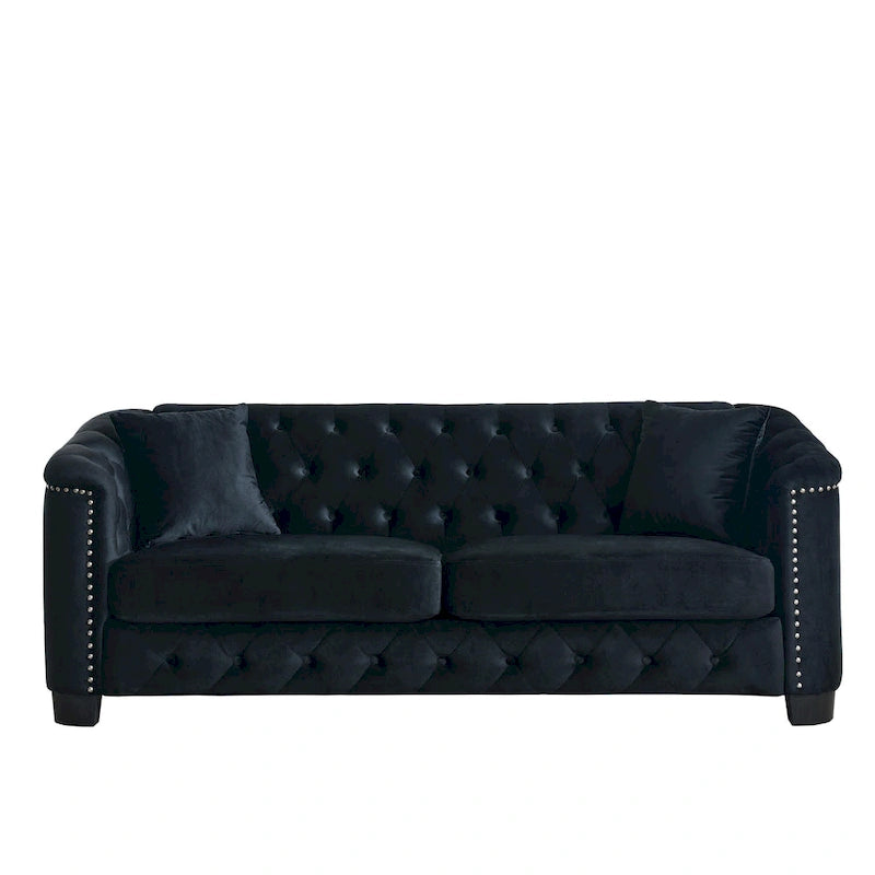 77 Chesterfield Velvet Button-tufted 3-Seater Sofa with Nailhead Decoration