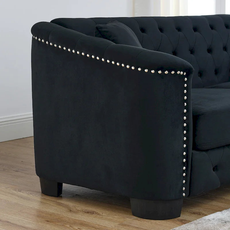 77 Chesterfield Velvet Button-tufted 3-Seater Sofa with Nailhead Decoration
