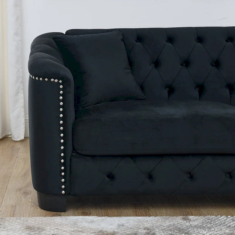 77 Chesterfield Velvet Button-tufted 3-Seater Sofa with Nailhead Decoration