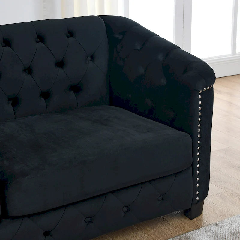 77 Chesterfield Velvet Button-tufted 3-Seater Sofa with Nailhead Decoration