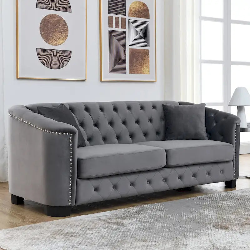 77 Chesterfield Velvet Button-tufted 3-Seater Sofa with Nailhead Decoration