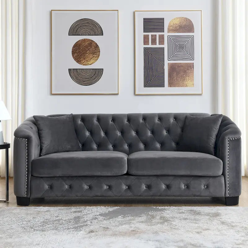 77 Chesterfield Velvet Button-tufted 3-Seater Sofa with Nailhead Decoration