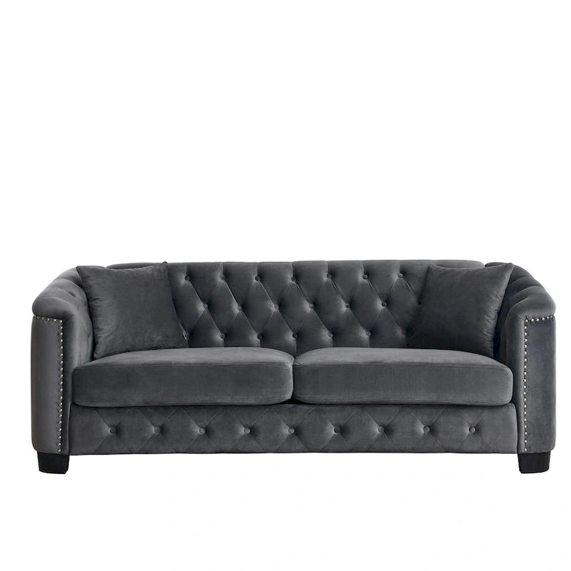 77 Chesterfield Velvet Button-tufted 3-Seater Sofa with Nailhead Decoration
