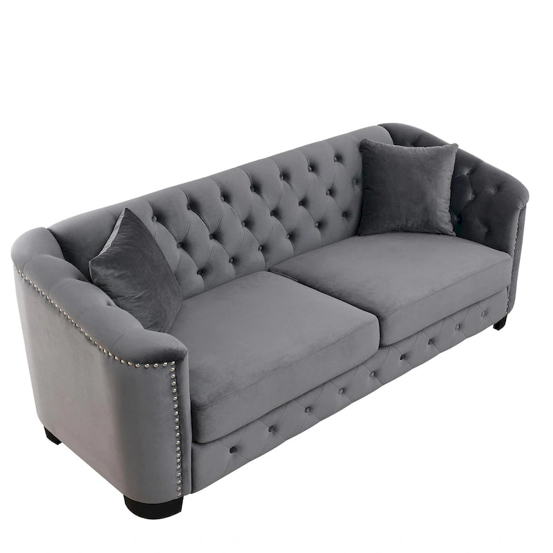 77 Chesterfield Velvet Button-tufted 3-Seater Sofa with Nailhead Decoration