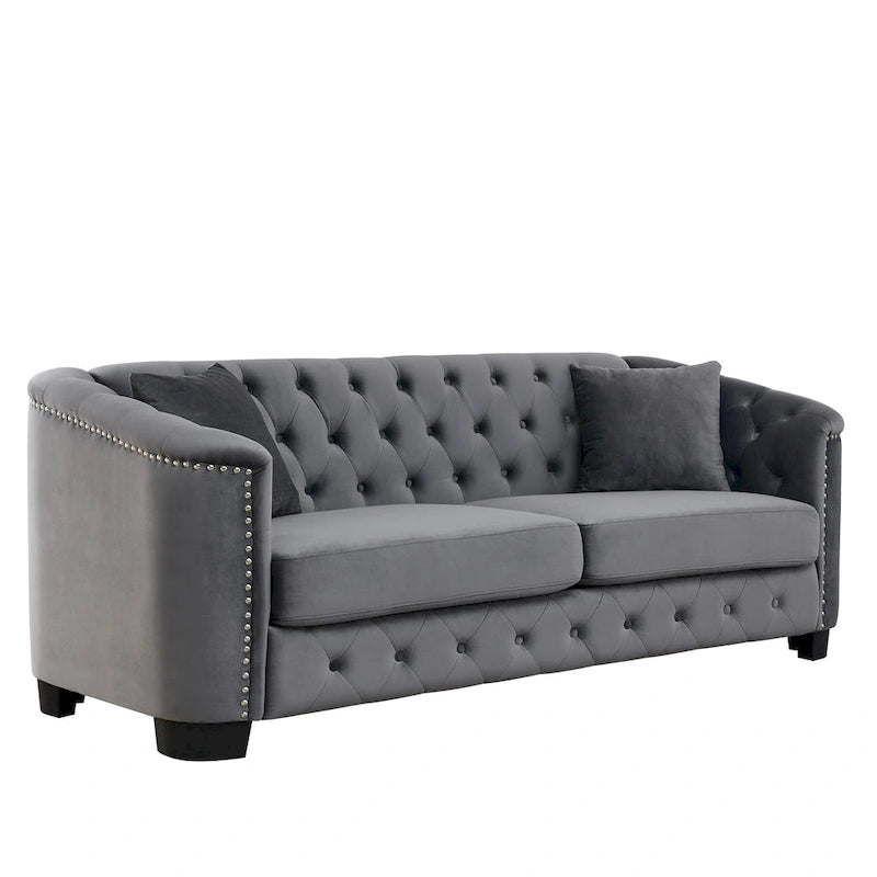 77 Chesterfield Velvet Button-tufted 3-Seater Sofa with Nailhead Decoration