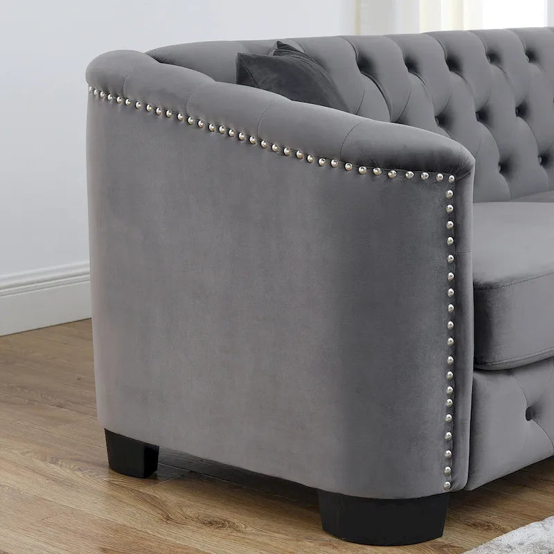 77 Chesterfield Velvet Button-tufted 3-Seater Sofa with Nailhead Decoration