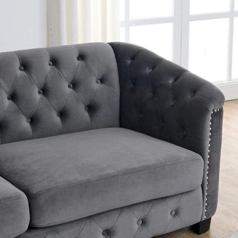 77 Chesterfield Velvet Button-tufted 3-Seater Sofa with Nailhead Decoration